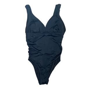 Black Ruched One Piece Swim Suit - Size L (12-14)